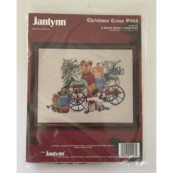 Vtg Janlynn A Beary Merry Christmas Counted Cross Stitch Kit Bears 1983 Sealed - Picture 1 of 5